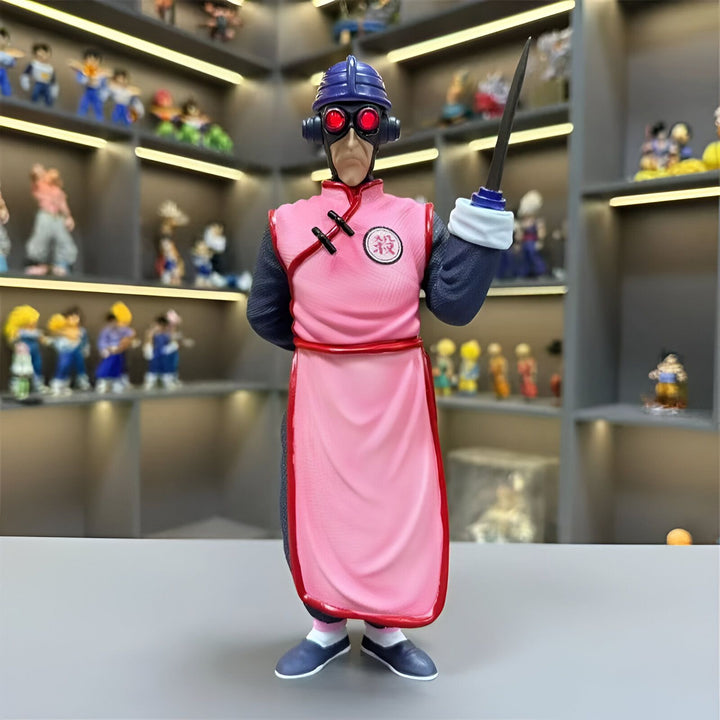 Une figurine de Tao Pai Pai, un personnage de Dragon Ball. Il est vêtu d'une tenue traditionnelle chinoise et tient un sabre à la main. Il a un casque sur la tête et des lunettes rouges.,FI-0477108385