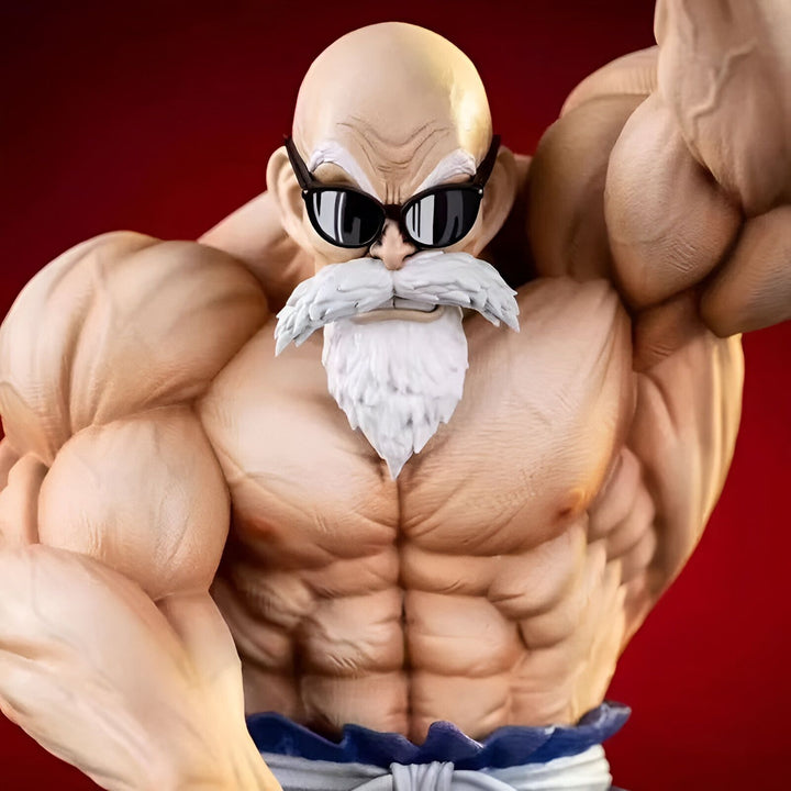 L'image représente un personnage de dessin animé chauve et musclé avec une longue barbe blanche et des lunettes de soleil noires. Il porte un pantalon bleu et une ceinture orange. Il est en train de se mettre en position de combat.,FI-7252560767