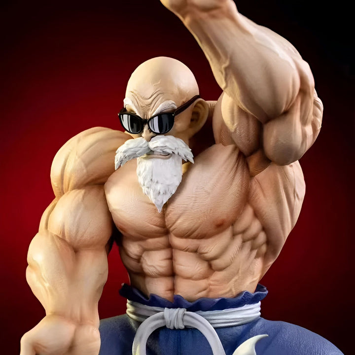 L'image représente un personnage de dessin animé chauve et musclé avec une longue barbe blanche et des lunettes de soleil noires. Il porte un pantalon bleu et une ceinture blanche. Il est en position de combat, le poing droit levé.,FI-7252560767
