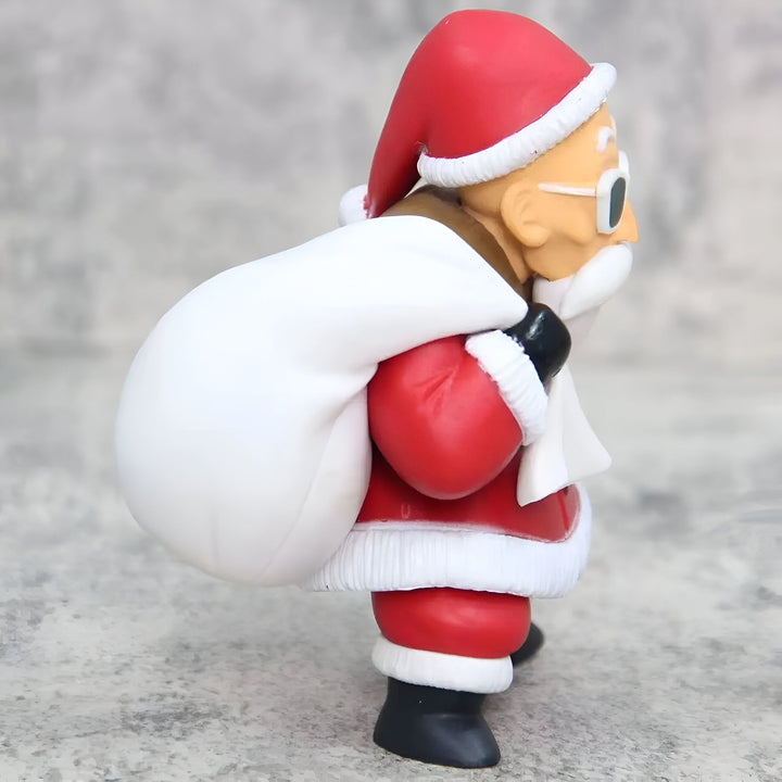 Une figurine de collection de Dragon Ball Z, qui représente le personnage de Tortue Géniale dans un costume de Père Noël. Il porte un sac rempli de cadeaux sur son dos.,FI-5075916473