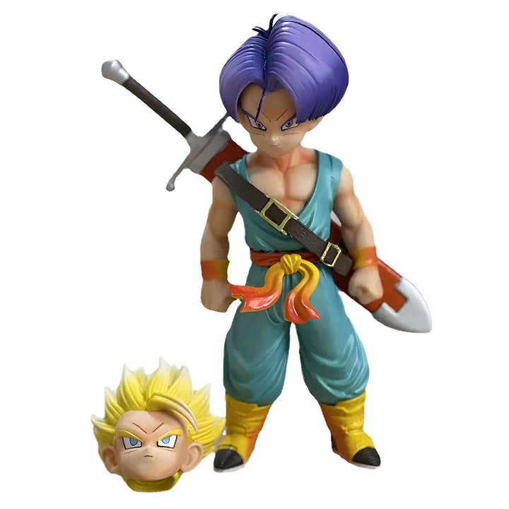 Une figurine de Trunks, un personnage de Dragon Ball Z, avec une épée à la main et une tête supplémentaire.,FI-3607155011