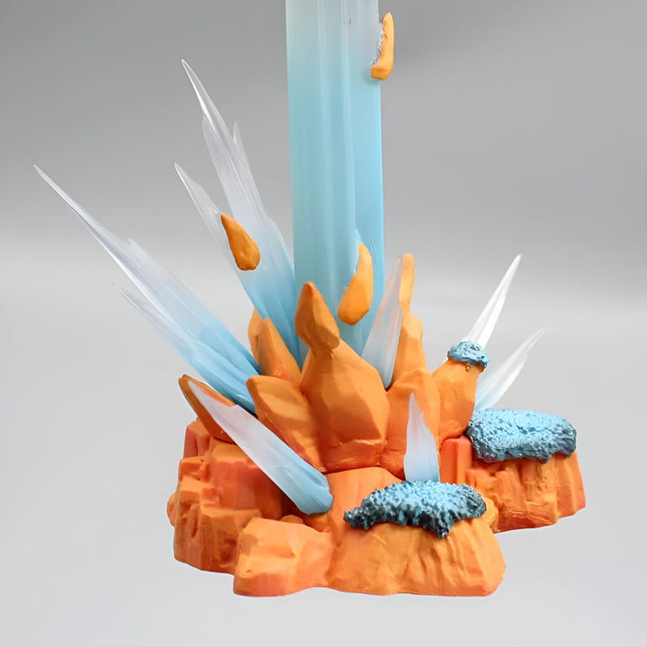 Une image d'un socle orange avec des cristaux bleus qui jaillissent.,FI-9484168493