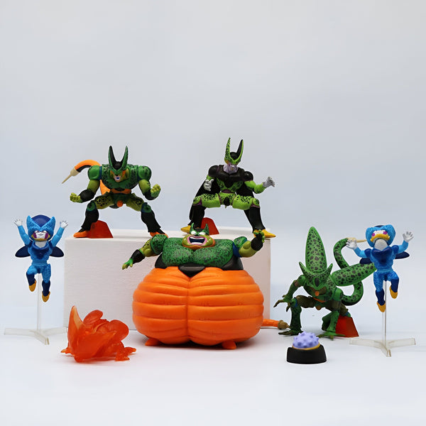 Une image de figurines de la série Dragon Ball Z. On y voit Perfect Cell, Cell Jr., et Cell sous sa forme imparfaite.,FI-5763420926