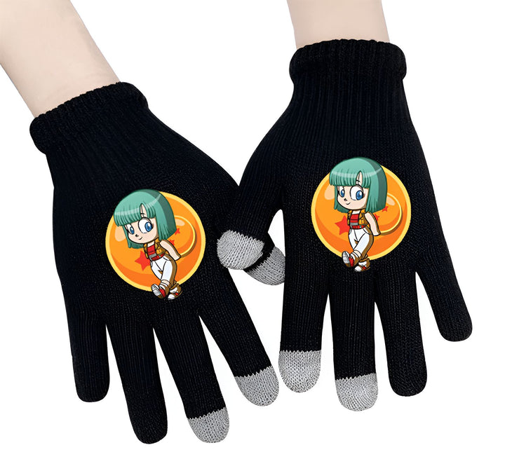 Une paire de gants noirs avec un personnage de dessin animé, Bulma, de la série Dragon Ball Z.,GA-2780456590