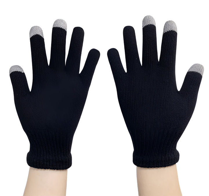 Une paire de gants noirs avec les bouts des doigts en laine grise.,GA-6905730939