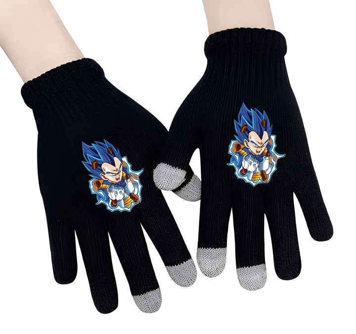 Une paire de gants noirs en laine avec un motif de Vegeta, un personnage de Dragon Ball Z.,GA-6905730939