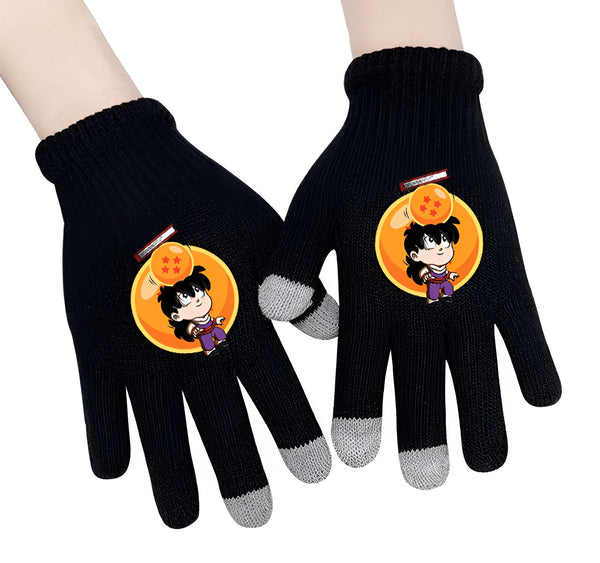 Une paire de gants noirs en laine avec un motif de Son Gohan, un personnage de Dragon Ball Z.,GA-1519167636