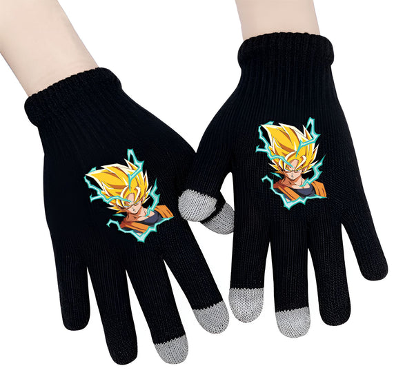 Une paire de gants noirs en laine avec un motif représentant Son Goku, un personnage de la série animée Dragon Ball Z.,GA-7106891797