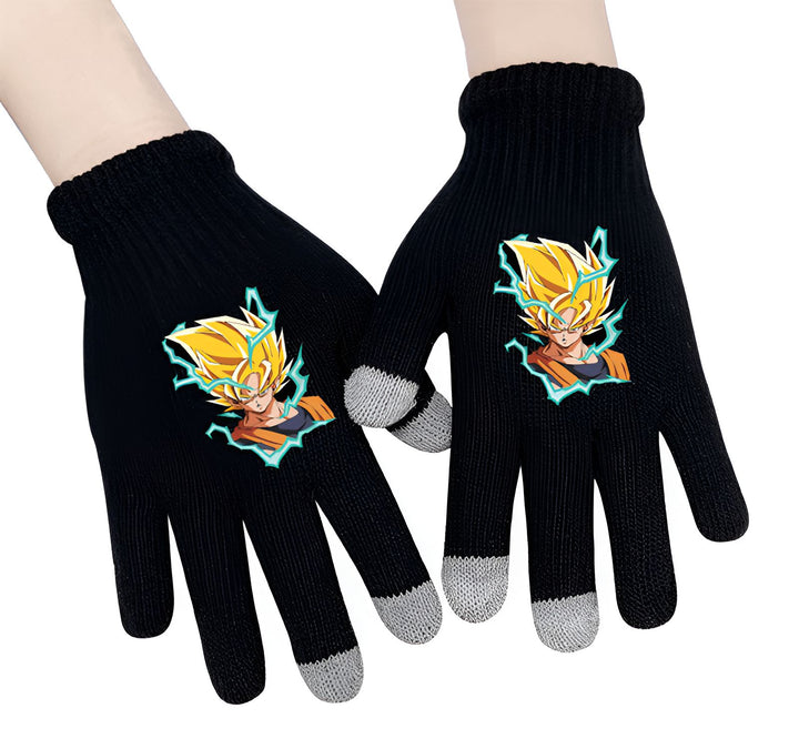 Une paire de gants noirs en laine avec un motif représentant Son Goku, un personnage de la série animée Dragon Ball Z.,GA-7106891797