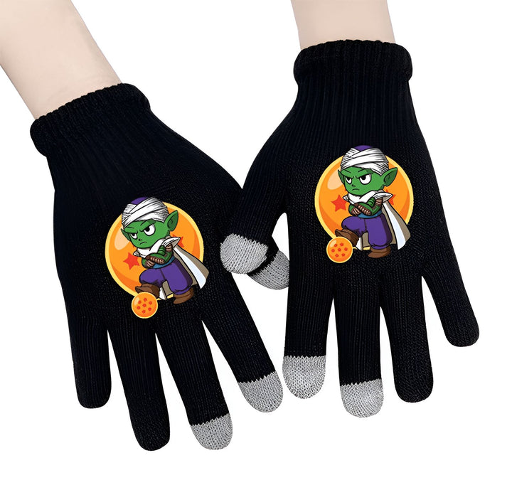 Une paire de gants noirs en laine avec un motif représentant le personnage Piccolo de la série Dragon Ball Z.,GA-1846513774