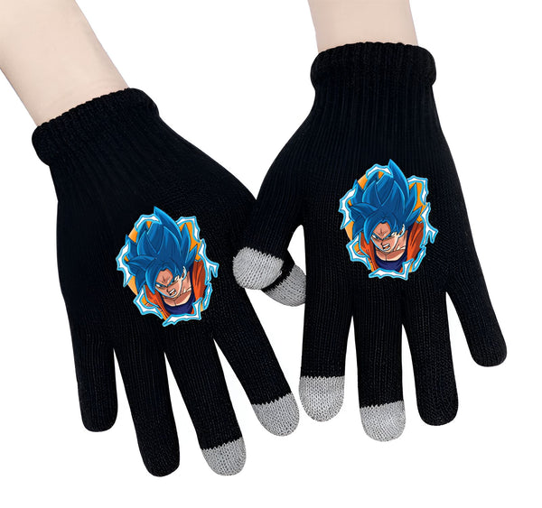 Une paire de gants noirs en laine avec un motif de Son Goku, un personnage de Dragon Ball Z.,GA-3812219425