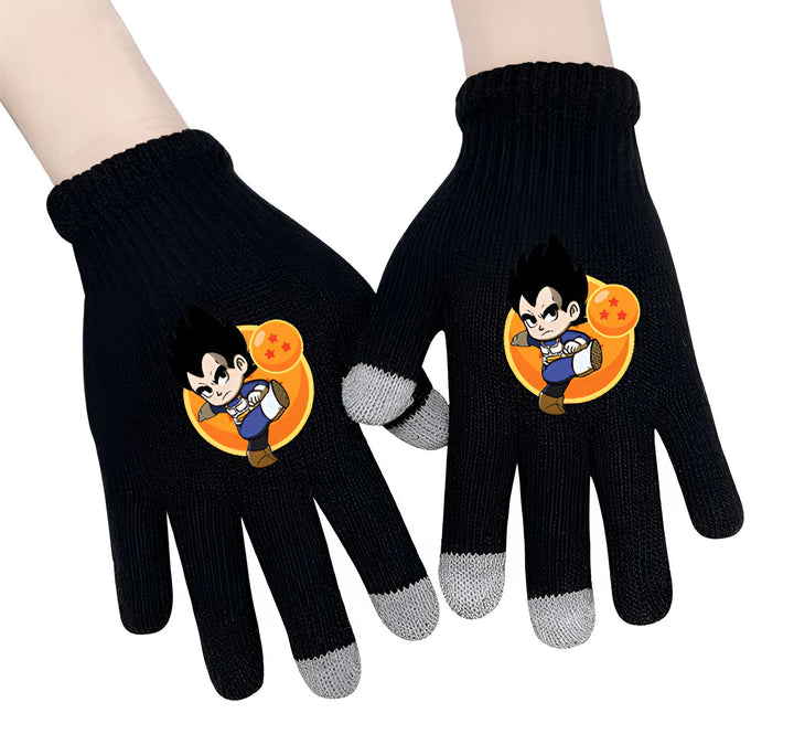 Une paire de gants noirs en laine avec un motif représentant Vegeta, un personnage de la série Dragon Ball Z.,GA-6884298375