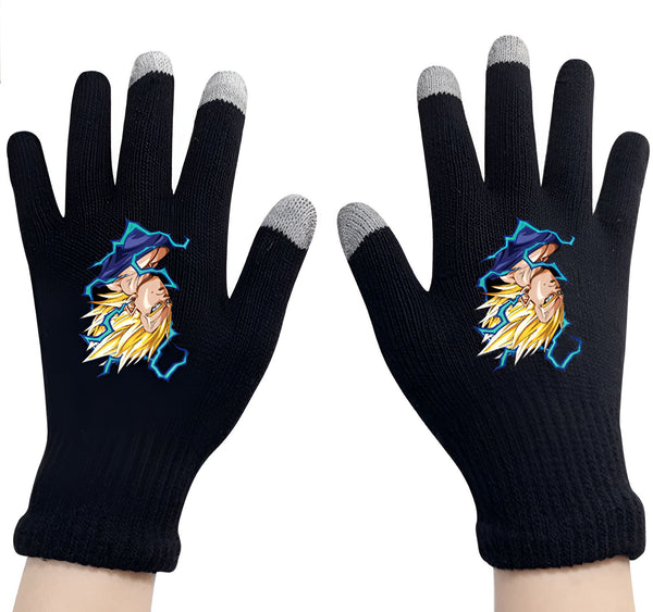 Une paire de gants noirs en laine avec un motif de Vegeta, un personnage de Dragon Ball Z.,GA-0797271678