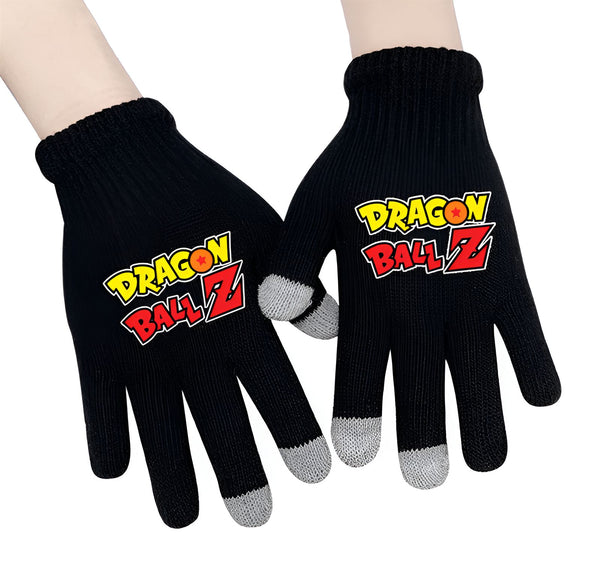 Une paire de gants noirs en laine avec le logo de Dragon Ball Z, un manga et un anime populaire.,GA-075822902X