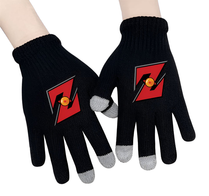 Une paire de gants noirs avec le logo de Dragon Ball Z, un anime et manga populaire.,GA-1380031419