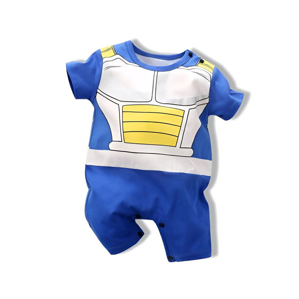 Une grenouillère bébé manches courtes de couleur bleu avec l'armure de Vegeta de Dragon Ball Z,GR-2599538564,GR-303945353X,GR-250010043X,GR-5170242573,GR-9699771445,GR-9774986865,GR-4881489798