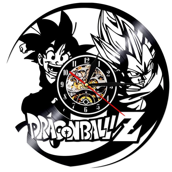 Une horloge murale en vinyle représentant Son Goku et Vegeta, deux personnages de la série animée Dragon Ball Z.,HO-4731677165