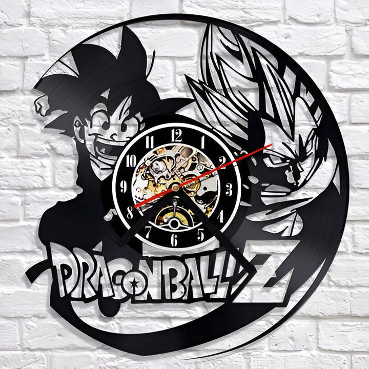 Une horloge murale en vinyle représentant Son Goku et Vegeta, deux personnages de la série animée Dragon Ball Z.,HO-4731677165