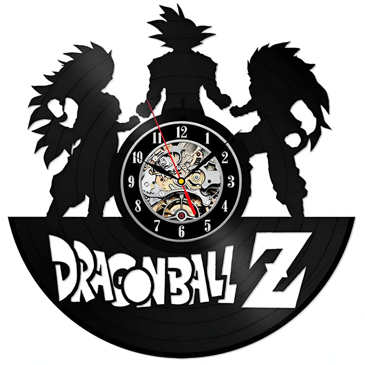 Une horloge murale en vinyle représentant les personnages de Dragon Ball Z, Goku, Vegeta et Gohan.,HO-8445960946