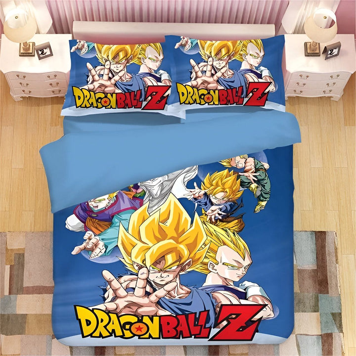 Une image de la parure de lit Dragon Ball Z. La parure de lit est bleue et comporte des personnages de la série Dragon Ball Z.,HO-6692480248,HO-8661140846,HO-5350381946,HO-8020579214