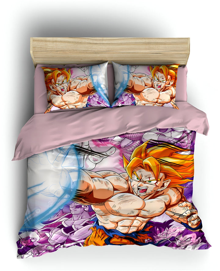 Une image de Son Goku, un personnage de la série animée Dragon Ball Z. Il est représenté en train de se battre contre un adversaire. La scène se déroule sur un fond de ciel bleu.,HO-2121178953,HO-9389634210,HO-9518154872,HO-3129215557