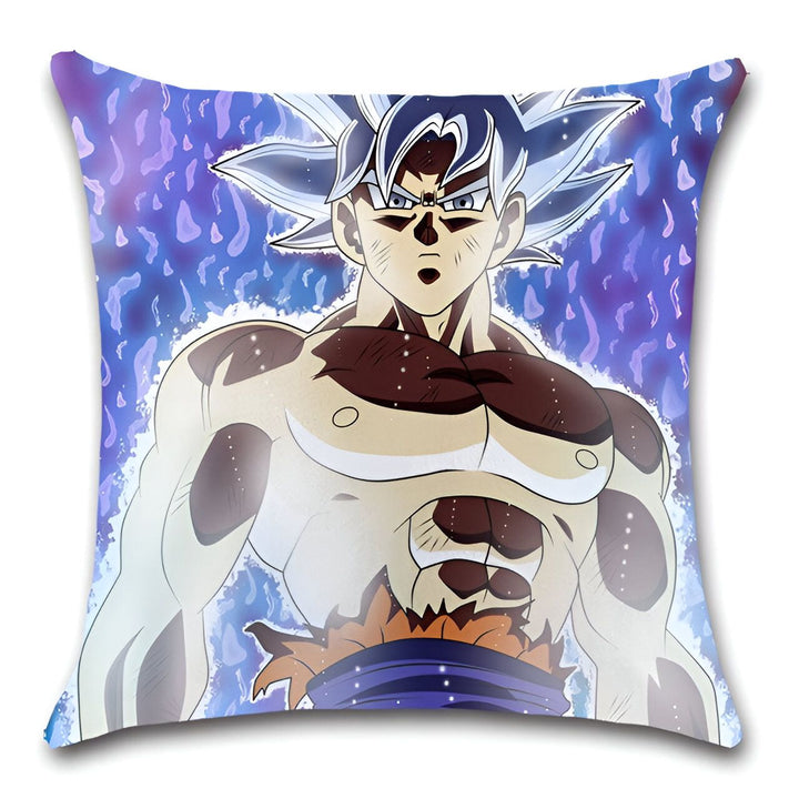 Une illustration de Son Goku, un personnage de la série animée Dragon Ball Z. Il est représenté avec les cheveux bleus et les yeux bleus, et porte une combinaison orange et bleue. Il est entouré d'une aura bleue et blanche.,HO-3699215938