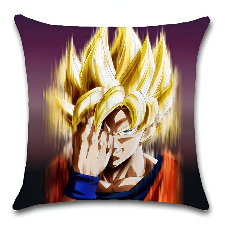 Une illustration de Son Goku, un personnage de la série animée Dragon Ball Z. Il est représenté en train de se téléporter, avec une aura jaune et des cheveux jaunes hérissés.,HO-3666396399