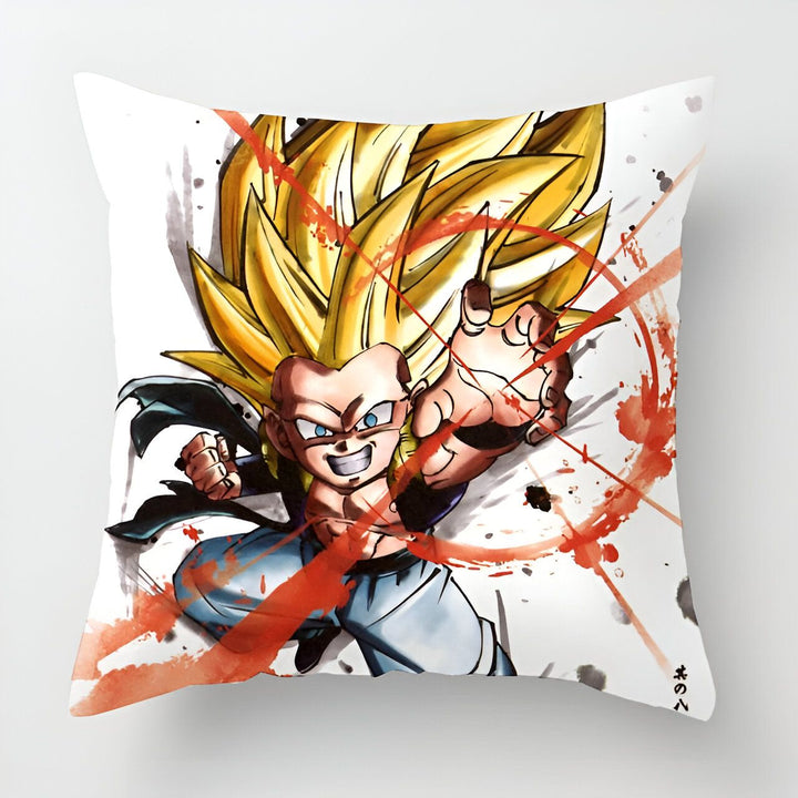 Une illustration de Son Gohan, un personnage de Dragon Ball Z, en train de se battre. Il est représenté avec les cheveux jaunes et les yeux bleus, et il porte une combinaison bleue et orange. Il est entouré d'éclairs et de fumée.,HO-0899049710