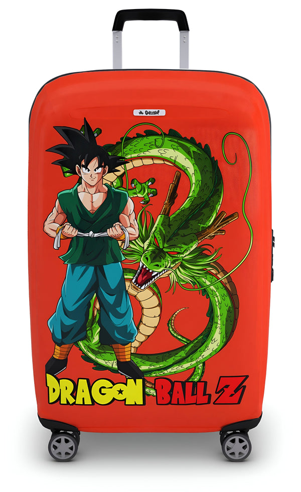 Une valise rouge à roulettes à l'effigie de Son Goku, un personnage de Dragon Ball Z.,HO-1554246156,HO-1395093962,HO-2744970921,HO-7950995203