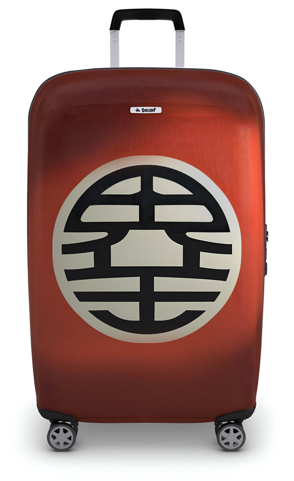 Une valise orange avec le symbole de Tortue Géniale de Dragon Ball Z.,HO-8662924026,HO-7718413810,HO-1453234519,HO-7046751323