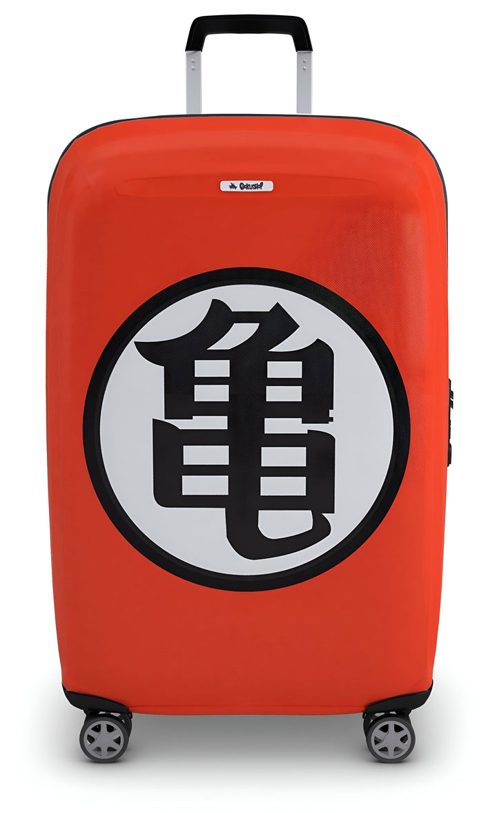 Une valise orange avec le symbole de Tortue Géniale de Dragon Ball Z.,HO-7552379693,HO-2188011376,HO-6378079781,HO-0491625367