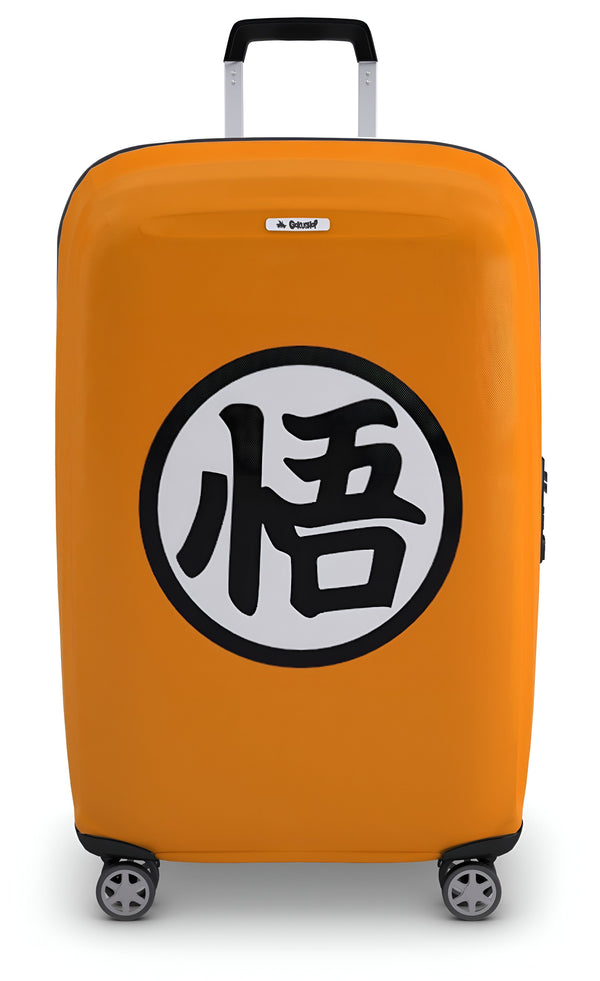 Une valise orange avec le symbole de Goku, le personnage principal de la série animée japonaise Dragon Ball Z.,HO-625020637X,HO-1567605966,HO-8991750931,HO-2070102181