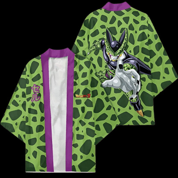 Le kimono présente un motif de pois verts et noirs. Au dos, on peut voir le personnage de Cell de la série Dragon Ball Z. Il est représenté en train de se téléporter. Le kimono est bordé de tissu violet.,KI-9507885447,KI-8538924370,KI-610985249X,KI-6683894493,KI-4121647874,KI-9731907939,KI-3251670514,KI-1103988743,KI-700472364X,KI-6327789501,KI-9027489777,KI-9357711120,KI-0852671512,KI-5064593791