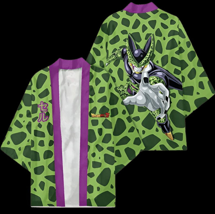 Le kimono présente un motif de pois verts et noirs. Au dos, on peut voir le personnage de Cell de la série Dragon Ball Z. Il est représenté en train de se téléporter. Le kimono est bordé de tissu violet.,KI-9507885447,KI-8538924370,KI-610985249X,KI-6683894493,KI-4121647874,KI-9731907939,KI-3251670514,KI-1103988743,KI-700472364X,KI-6327789501,KI-9027489777,KI-9357711120,KI-0852671512,KI-5064593791