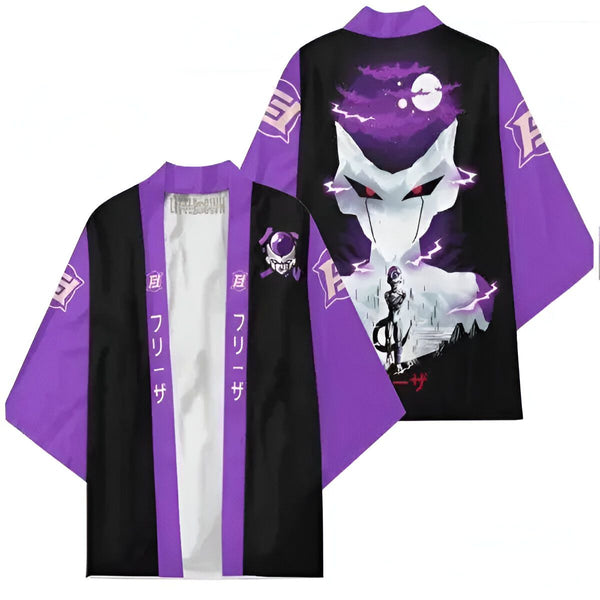 L'image représente un kimono violet et noir avec des motifs de Freezer, un personnage de Dragon Ball Z.,KI-6204114255,KI-8059229990,KI-0770048978,KI-3564369767,KI-3036618872,KI-7163131992,KI-4586068833,KI-7958013027,KI-9325246279,KI-7970266355,KI-6563698301,KI-8517517342,KI-777074590X,KI-9540578604