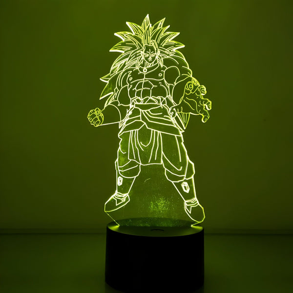 Une image d'un personnage de dessin animé, Broly, de la série Dragon Ball Z. Il est représenté en train de se mettre en colère, avec ses cheveux verts hérissés et ses muscles saillants. Il porte une sorte de combinaison de combat bleue et verte.,LA-4015403460
