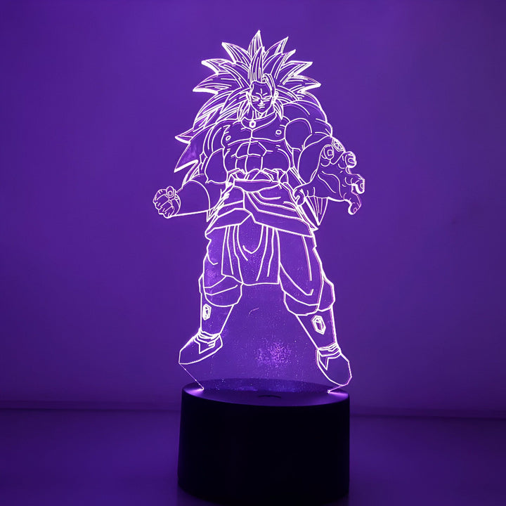 Une image de Broly, un personnage de Dragon Ball Z, éclairée par une lumière violette.,LA-4015403460