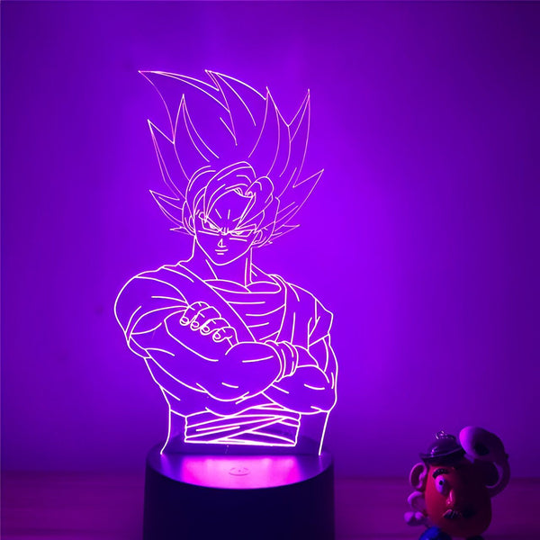 Une image de Son Goku, un personnage de la série animée Dragon Ball Z. Il est représenté debout, les bras croisés sur la poitrine, avec un regard déterminé sur le visage. Il est entouré d'une aura violette.,LA-8527211890