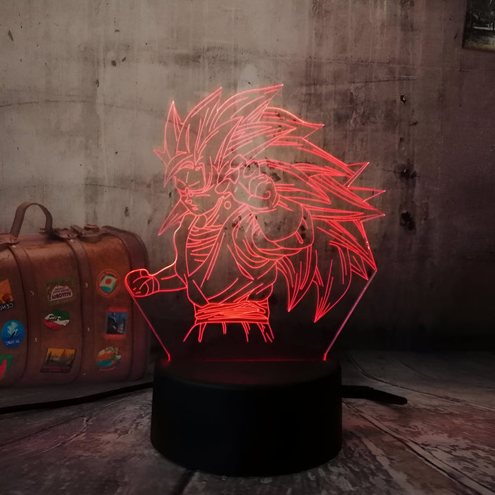 Une image d'un personnage de dessin animé, Son Goku, dans une lumière rougeoyante.,LA-050554427X