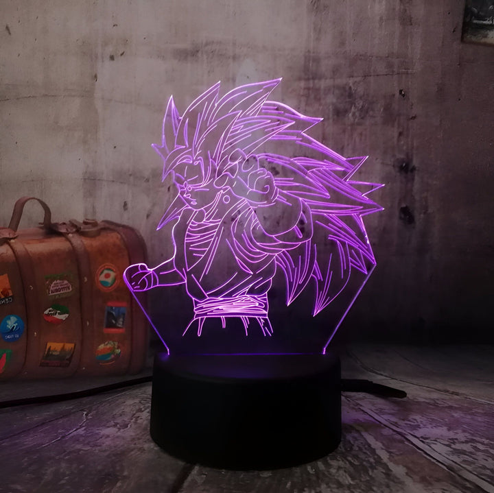 Une image d'un personnage de dessin animé, Son Goku, dans une lumière violette brillante.,LA-050554427X