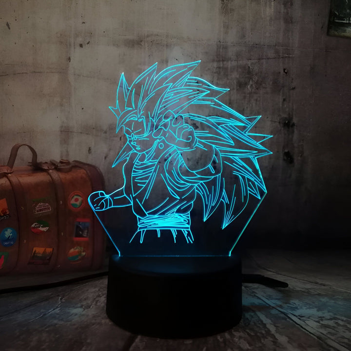 Une image d'un personnage de dessin animé, Son Goku, dans une lumière bleue brillante.,LA-050554427X