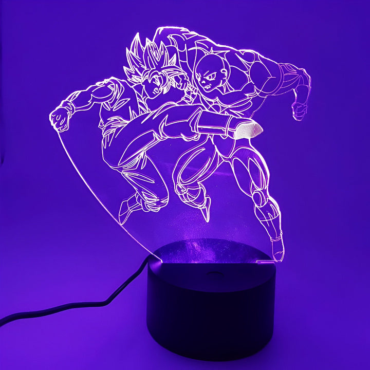Une image de Son Goku et Jiren s'affrontant. Son Goku est un Saiyan et Jiren est un membre des Pride Troopers.,LA-5390847075