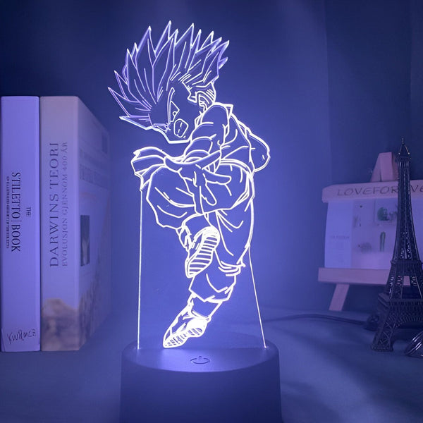 Une image d'un personnage de dessin animé, Son Gohan, en train de voler. Il est entouré d'un halo lumineux bleu.,LA-7630855133,LA-6746312631