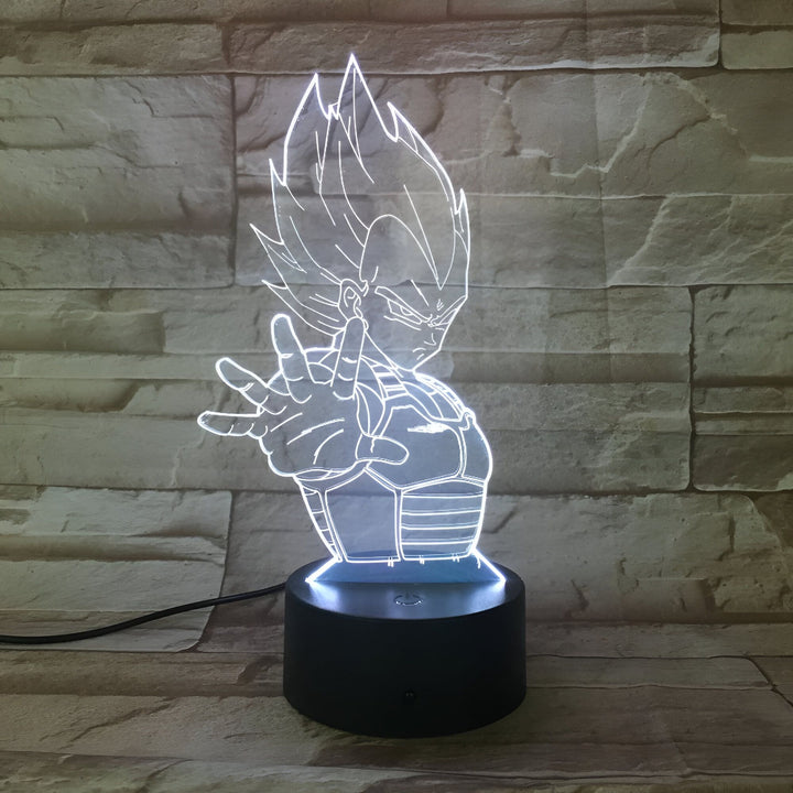 Une image d'un personnage de dessin animé, Vegeta, de la série Dragon Ball Z. Il est représenté en train de se téléporter, avec un fond bleu et blanc.,LA-9800412301
