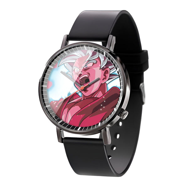 Une montre Dragon Ball Z avec un bracelet en cuir noir et un cadran rond avec l'image de Son Goku en Super Saiyan.,MO-9327475844