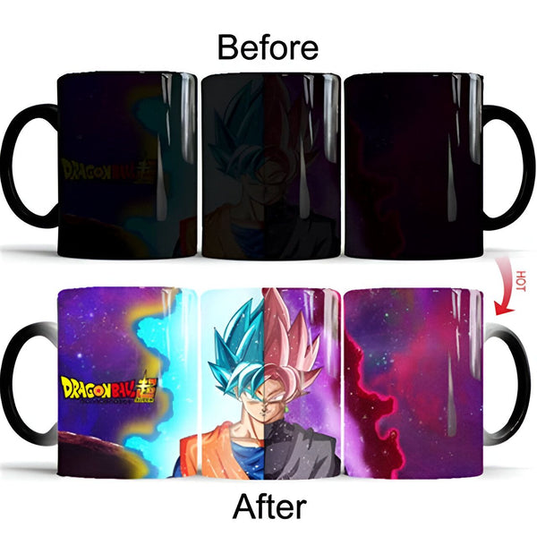 Une tasse noire qui change de couleur avec de l'eau chaude. La tasse est décorée avec des personnages de Dragon Ball Z.,MU-5635397204