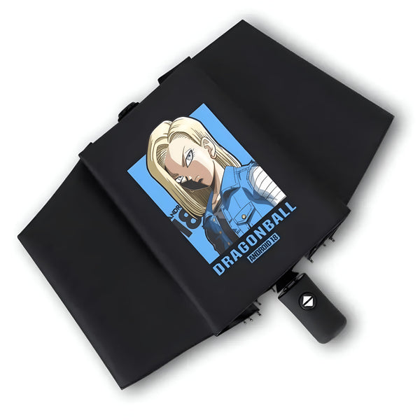 L'image représente un parapluie noir avec l'image d'Androïde 18 du dessin animé Dragon Ball Z.,PA-3391917210