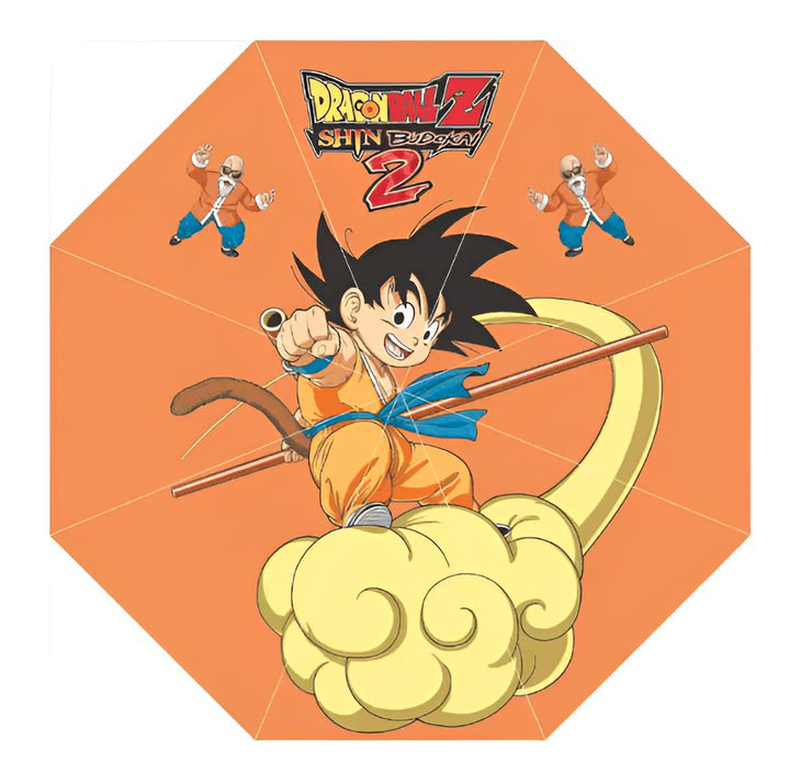 Une image de Son Goku, un personnage de la série animée Dragon Ball Z. Il est représenté en train de voler sur un nuage magique, entouré de deux vieillards.,PA-971790099X