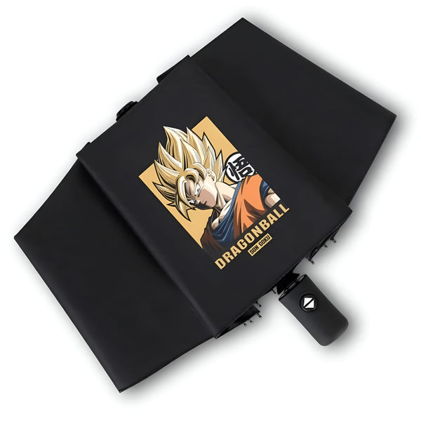 L'image représente un parapluie noir avec une image du personnage de Son Goku du manga Dragon Ball.,PA-5128946339