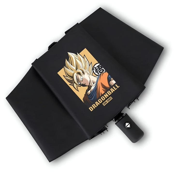 L'image représente un parapluie noir avec une image du personnage de Son Goku du manga Dragon Ball.,PA-5128946339